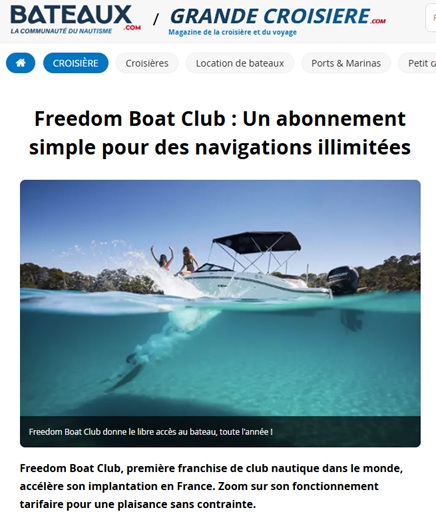 Article de Presse Freedom Boat Club pour Bateaux.com